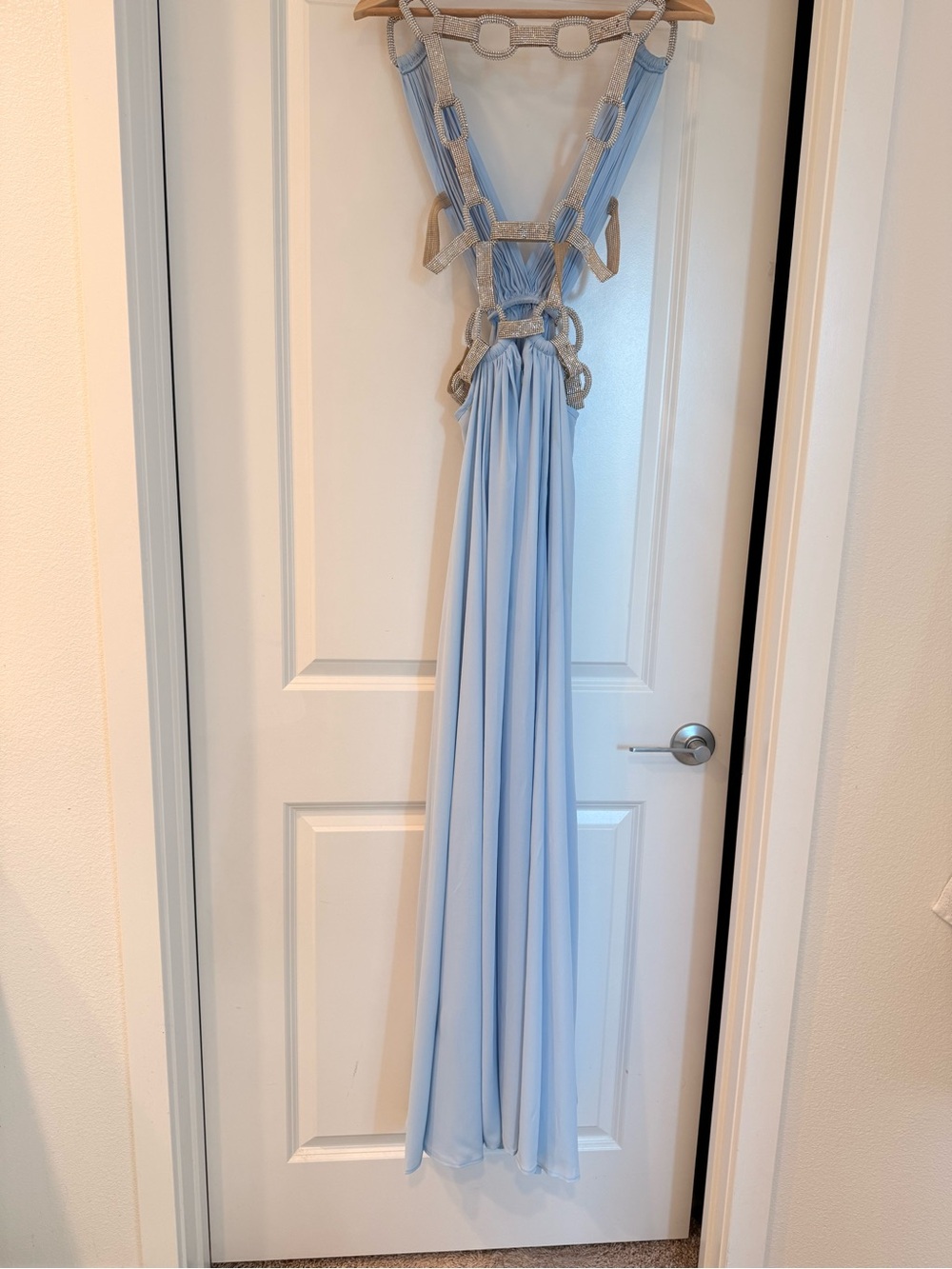 NEW Bronx and Banco Brielle Powder Blue Diamond Gown Elegant Plunge Cutout dress - Picture 16 of 17